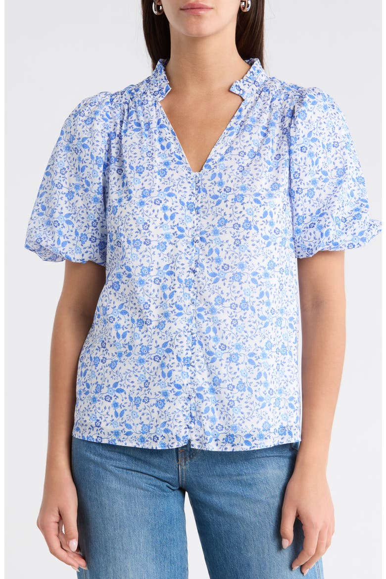 Maisie Floral Print Top, Main, color, WHITE-BLUE-COMBO