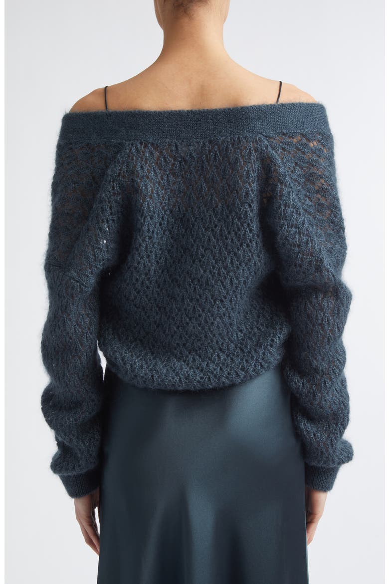 Open Stitch Merino Wool & Silk Cardigan, Alternate, color, 178 DARK JADE