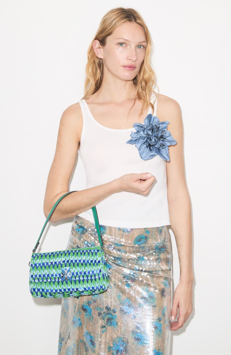 Tory Burch Small Charlie Beaded Shoulder Bag, Alternate, color, Blue Multi