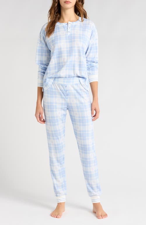 PJ Salvage Waffle Knit Henley Pajamas in Blue Cloud 