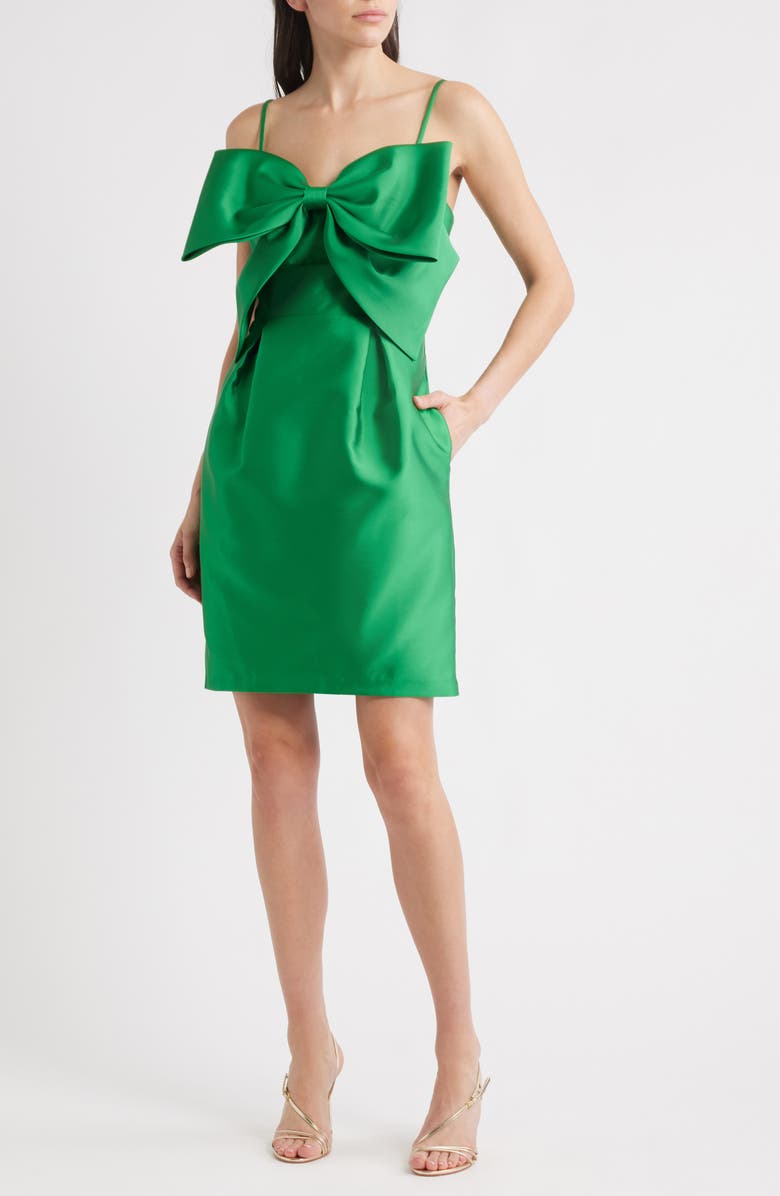 Eliza J Bow Mikado Cocktail Dress, Main, color, Emerald
