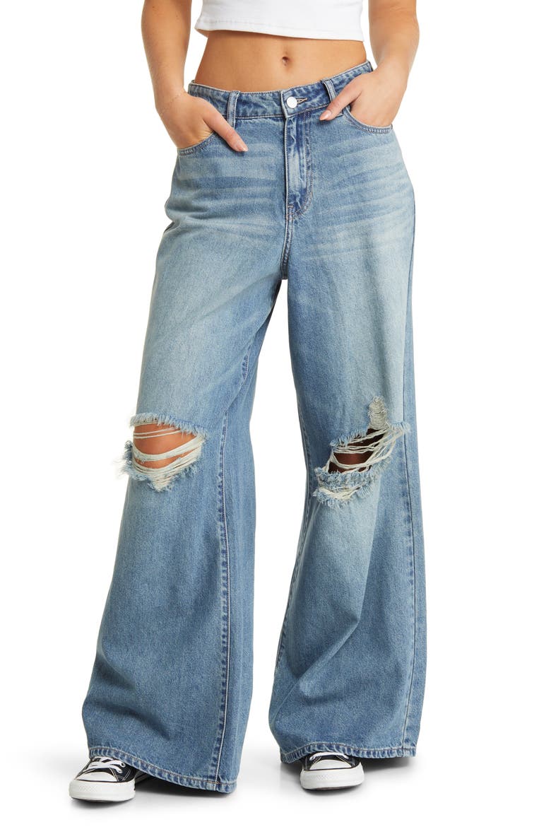 Ripped Ultrabaggy Wide Leg Jeans, Main, color, MED TINT WASH