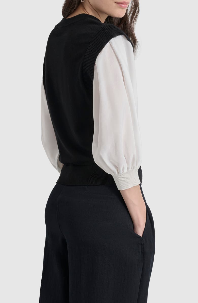 DKNY Mixed Media Layered Crewneck Sweater, Alternate, color, 