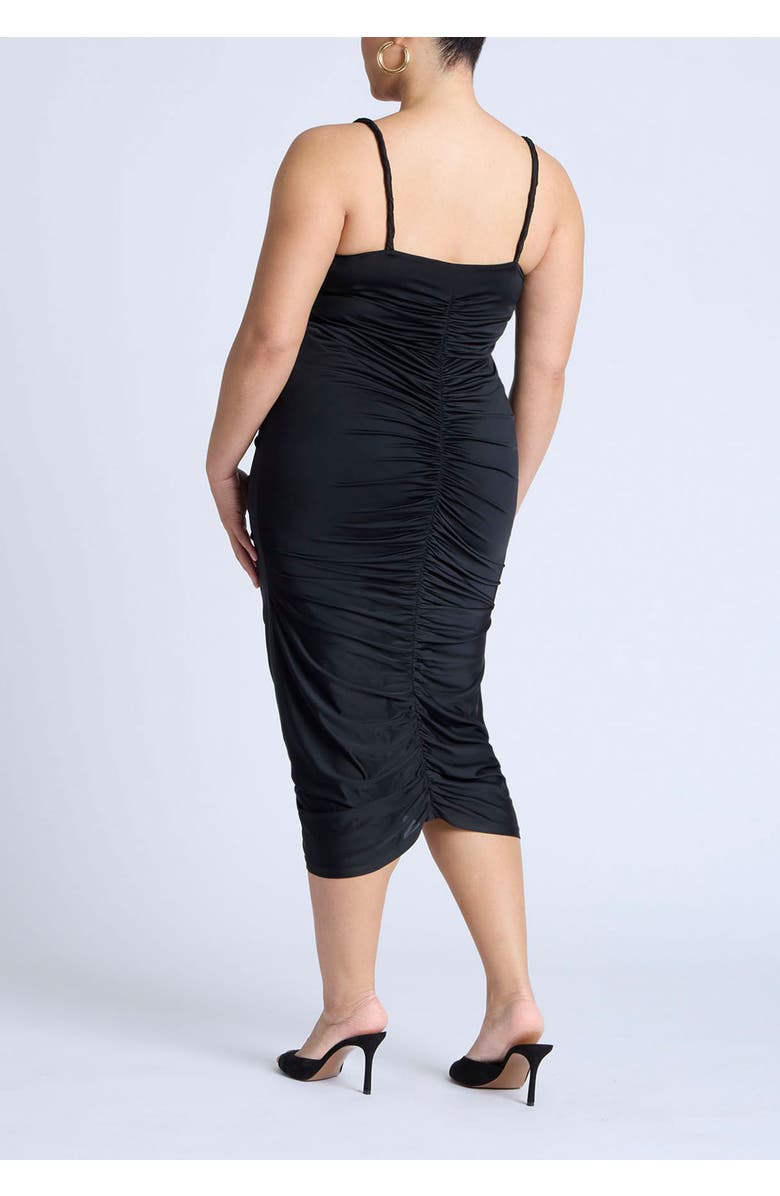 ELOQUII Hardware Shirred Midi Dress, Alternate, color, Black Oynx