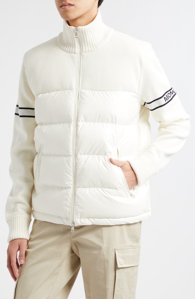 Moncler Wool Blend Puffer Cardigan, Alternate, color, 