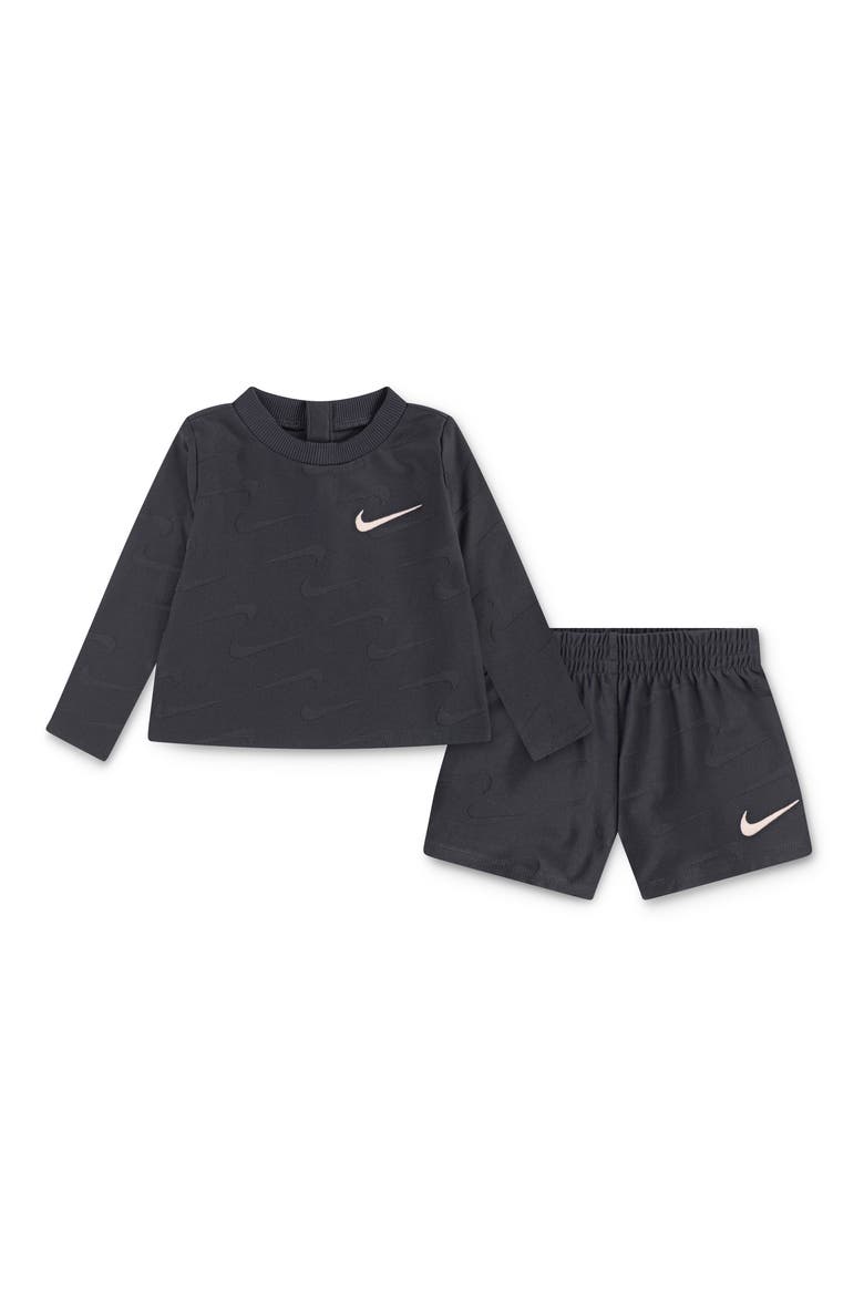 Swoosh Motion Top & Shorts Set, Main, color, DARK SMOKE GREY