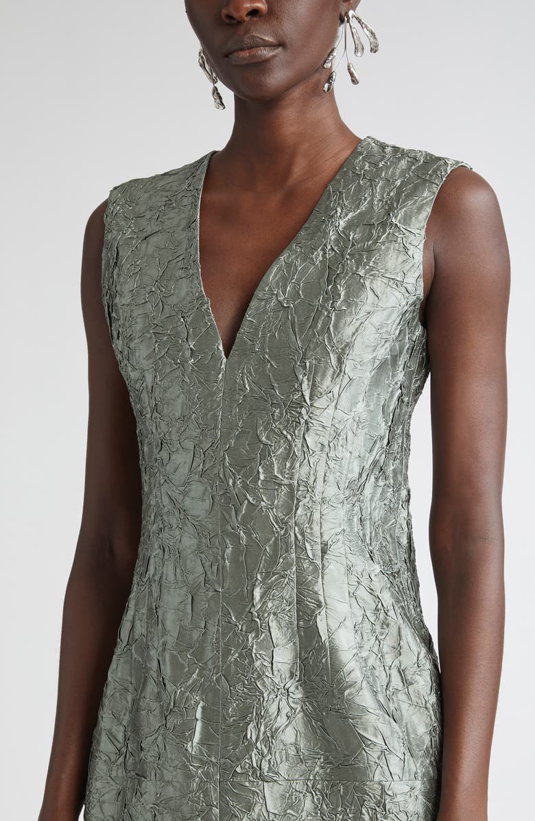 Dries Van Noten Plissé Crushed Jacquard A-Line Dress, Alternate, color, Green