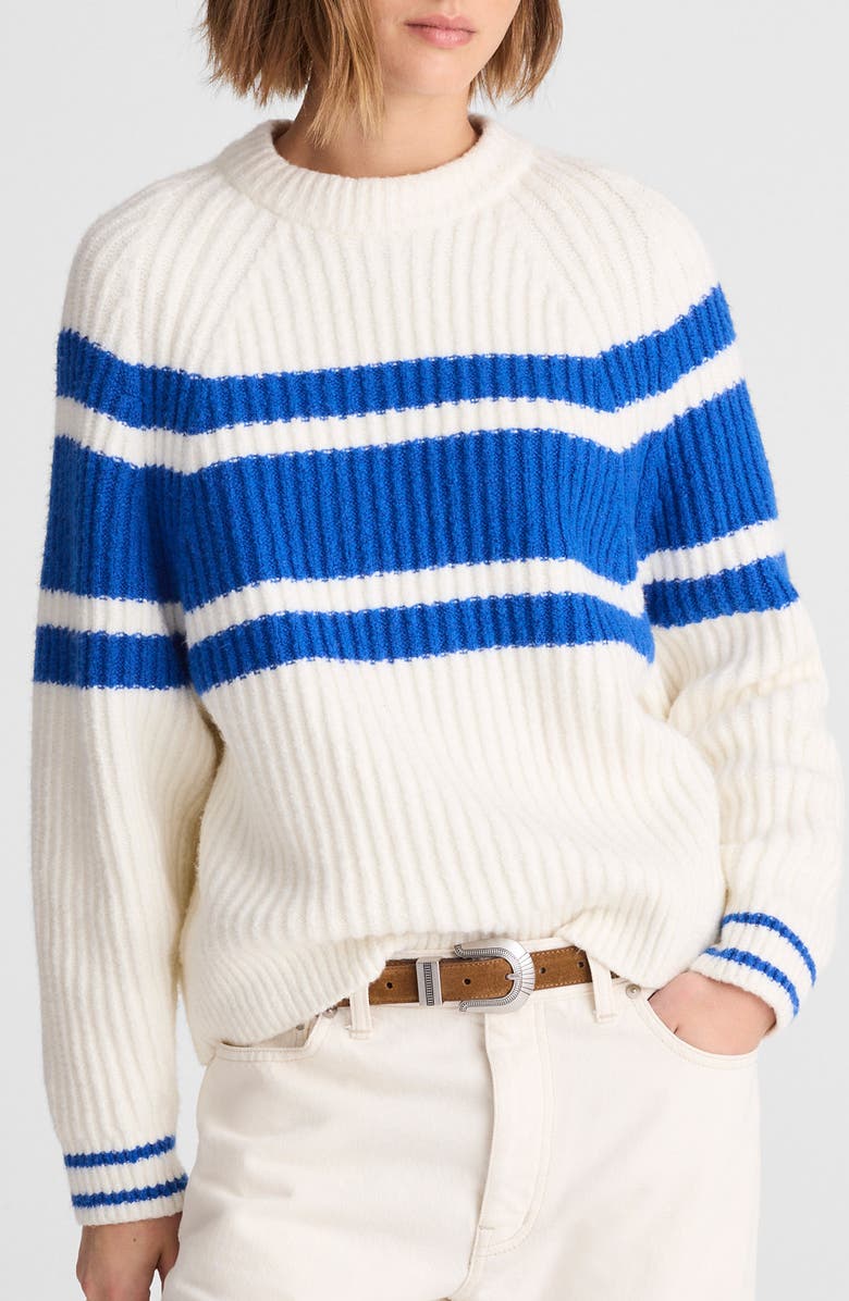 Madewell Stripe Raglan Sleeve Sweater, Main, color, Ivory And Blue Apres Stripe