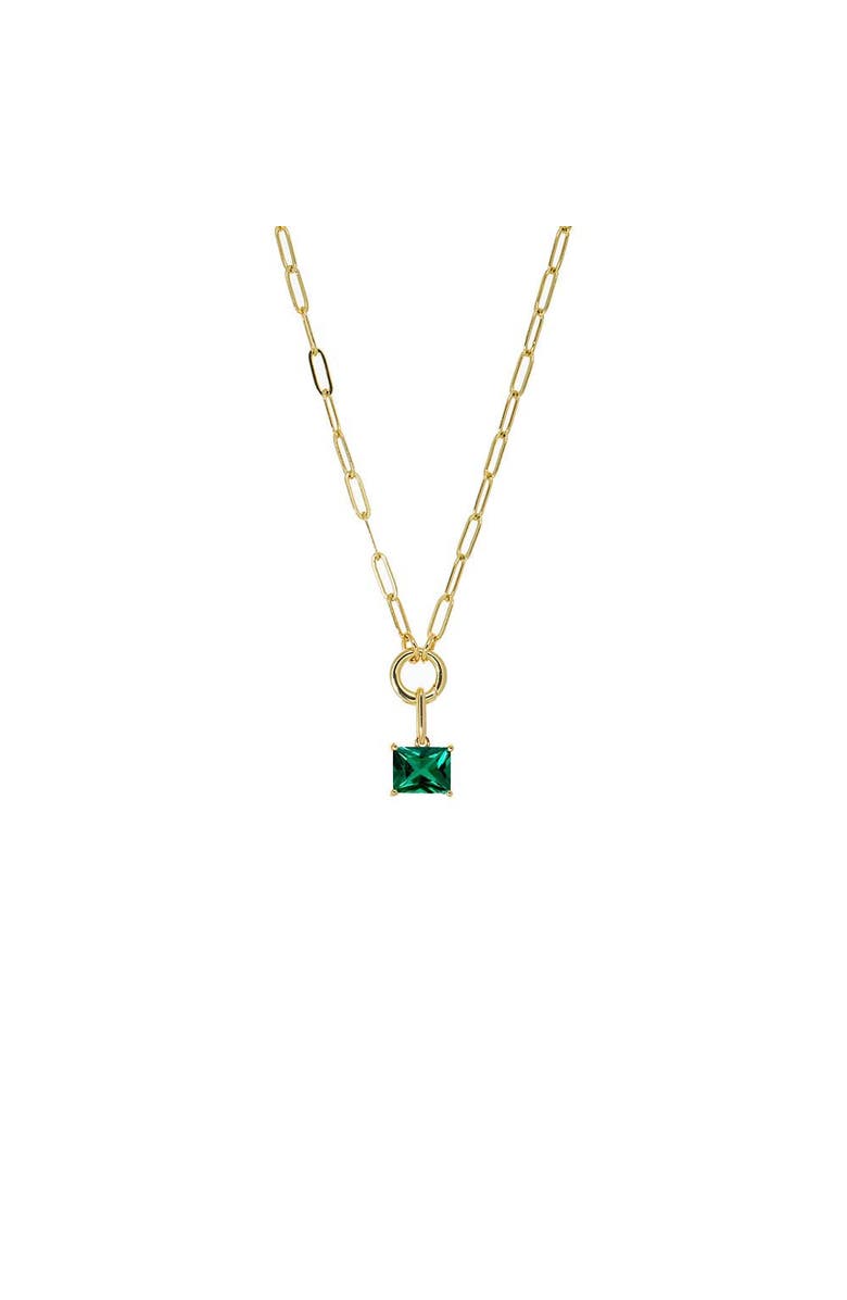 BY ADINA EDEN Colored CZ Emerald Charm & Paperclip Clicker Toggle Link Necklace, Main, color, Emerald Green - 22 Inch