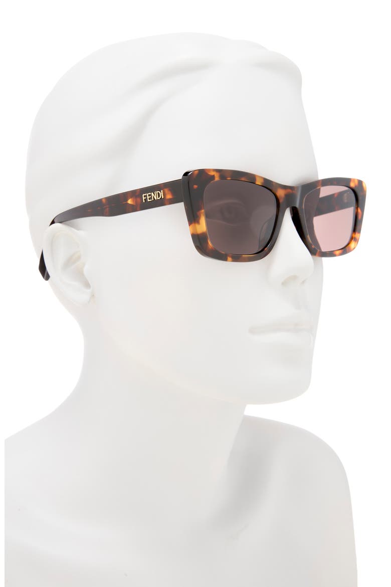 Lettering 53mm Cat Eye Sunglasses, Alternate, color, DARK HAVANA / GREEN