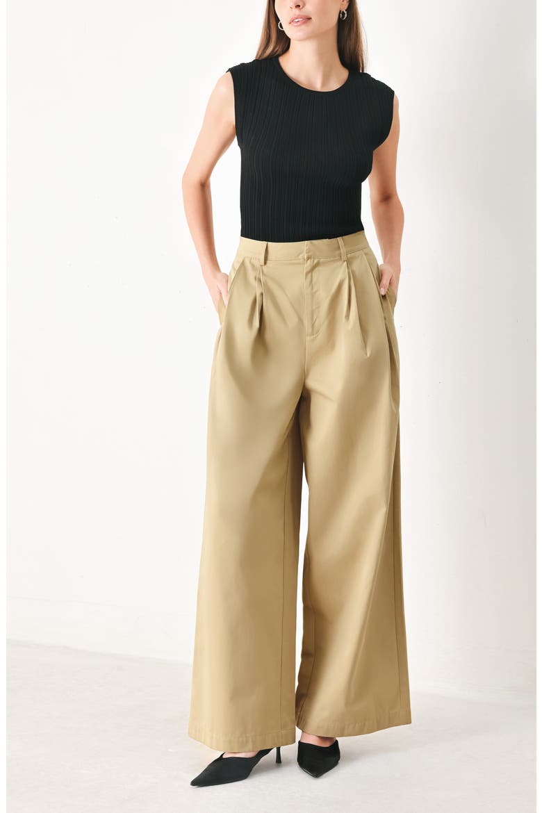 Pleated High Waist Wide Leg Pants, Alternate, color, TAUPE