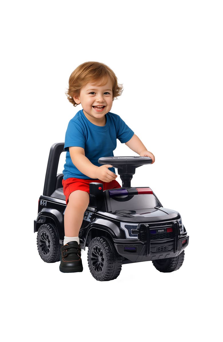 Aosom Kids Police Car Ride-on with Megaphone, Storage, Main, color, Black