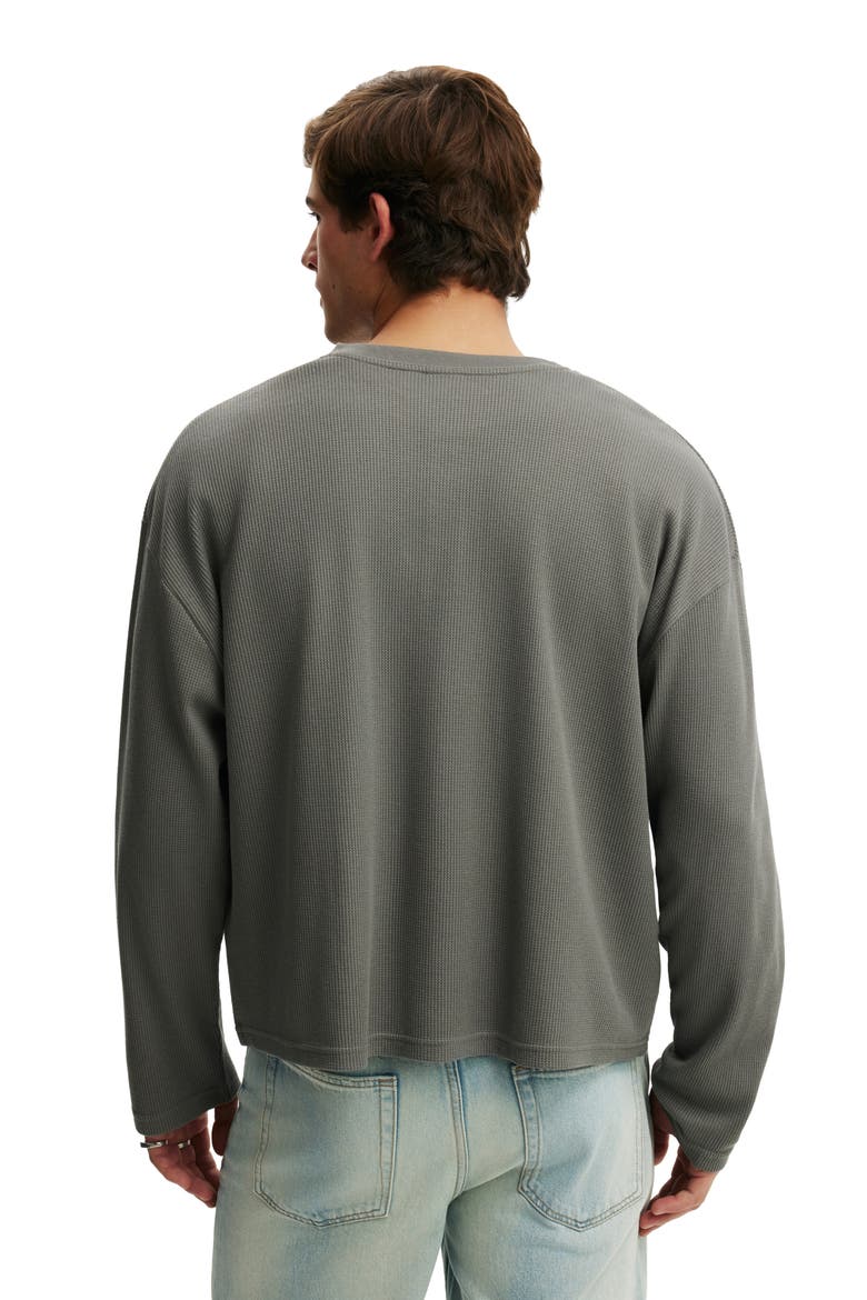Men's Relaxed Fit Textured Henley Long Sleeve, Alternate, color, Slate Stone Waffle