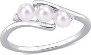 DELMAR Sterling Silver Triple 4mm Cultured Freshwater Pearl & Diamond Ring - 0.02 ctw
