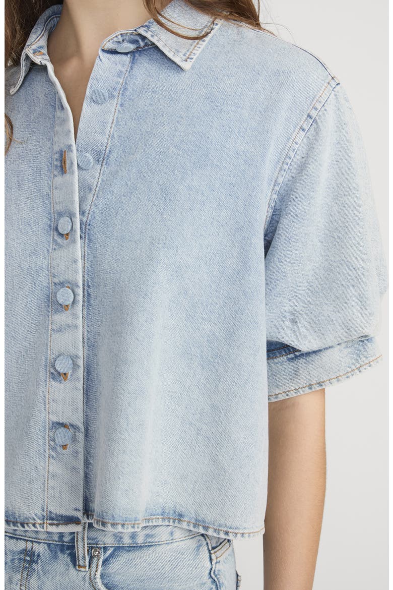 The Billow Sleeve Denim Button-Up Shirt, Alternate, color, PUFFIN
