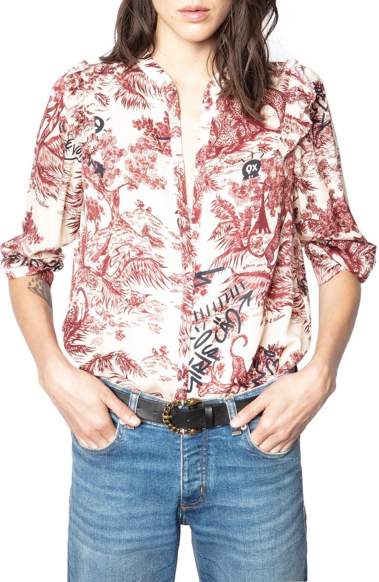 Zadig & Voltaire Tygg Juoy Satin Button-Up Shirt, Main, color, 