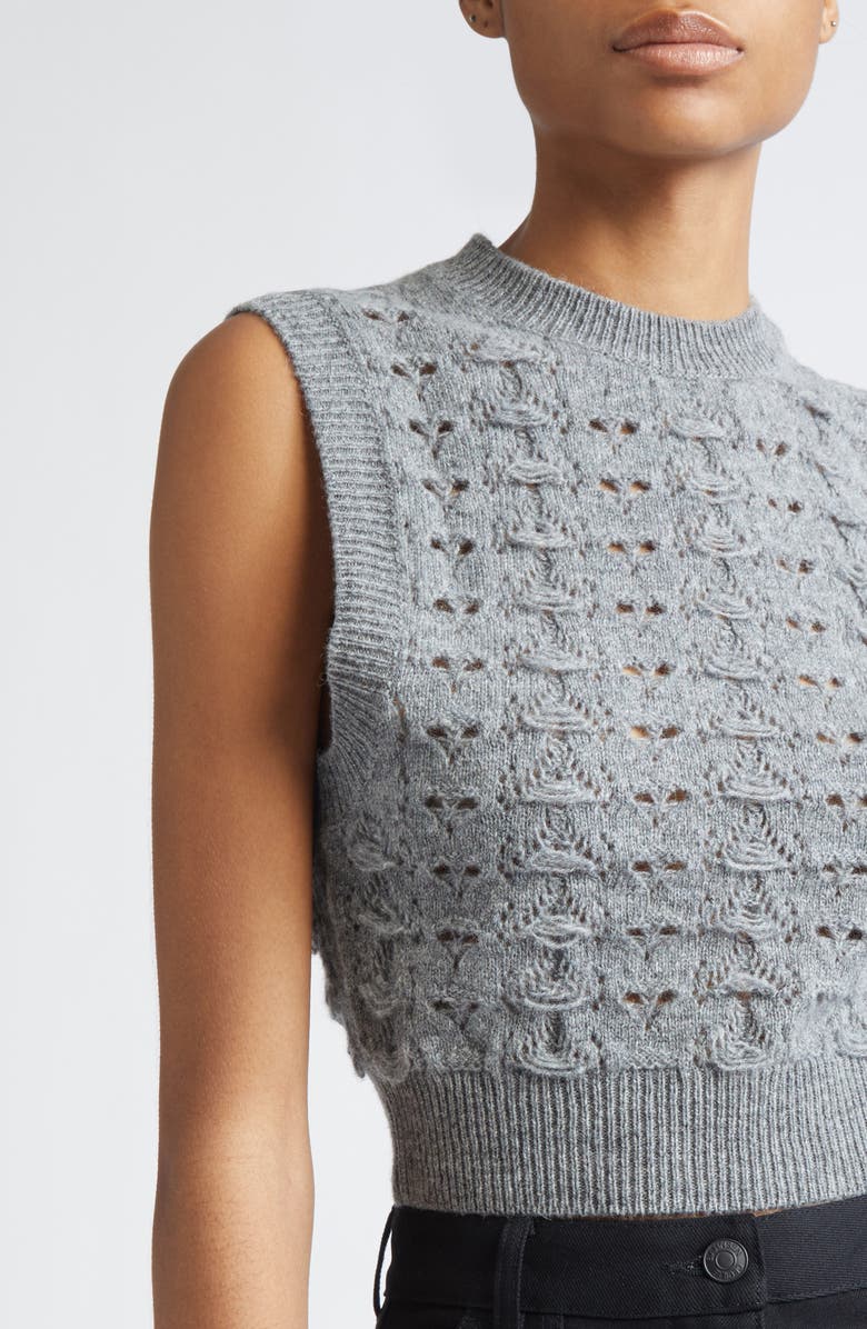 Cecilie Bahnsen Brisa Heritage Lace Knit Wool Crop Sweater Vest, Alternate, color, Light Grey