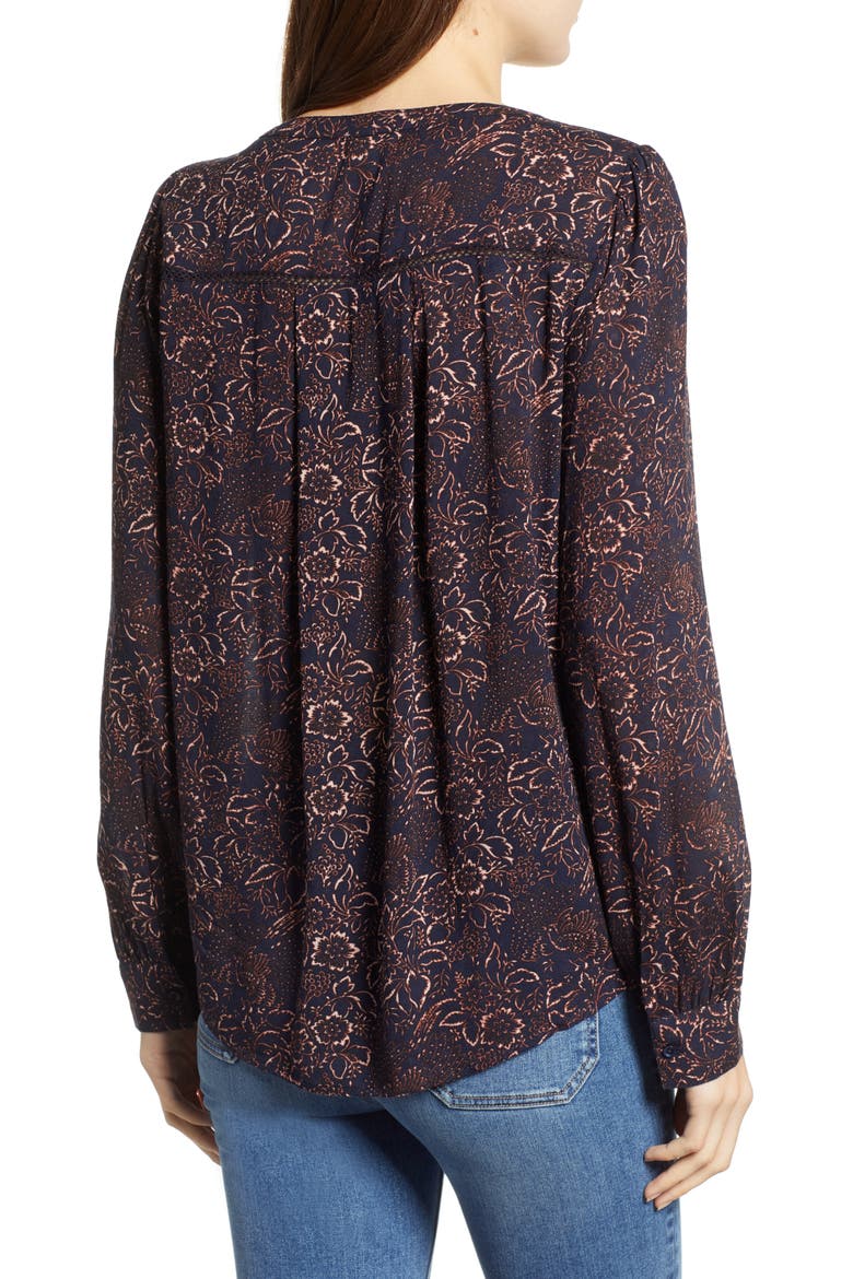 Print Popover Blouse, Alternate, color, NAVY NIGHT INK FLORAL