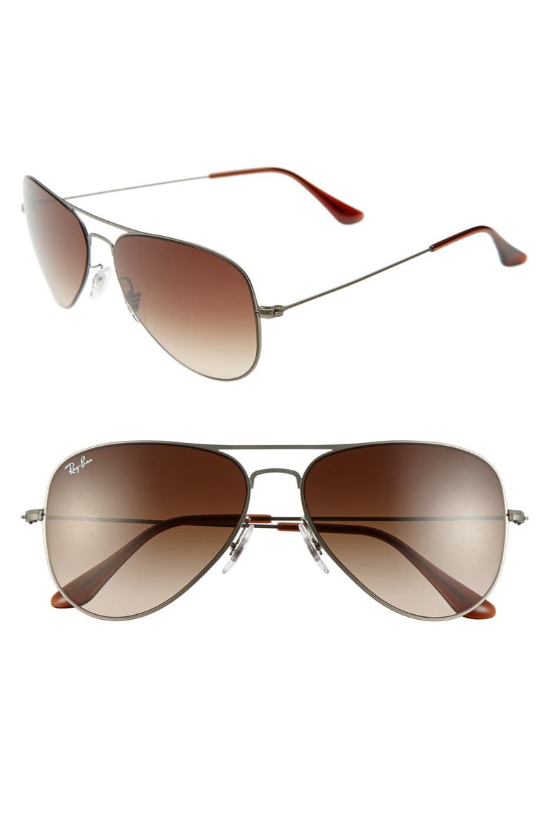58mm Steel Aviator Sunglasses, Main, color, GUNMETAL