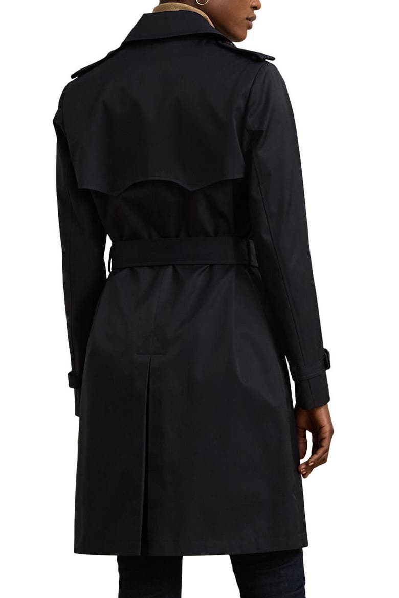 Double Breasted Belted Cotton Blend Trench Coat, Alternate, color, DK NAVY