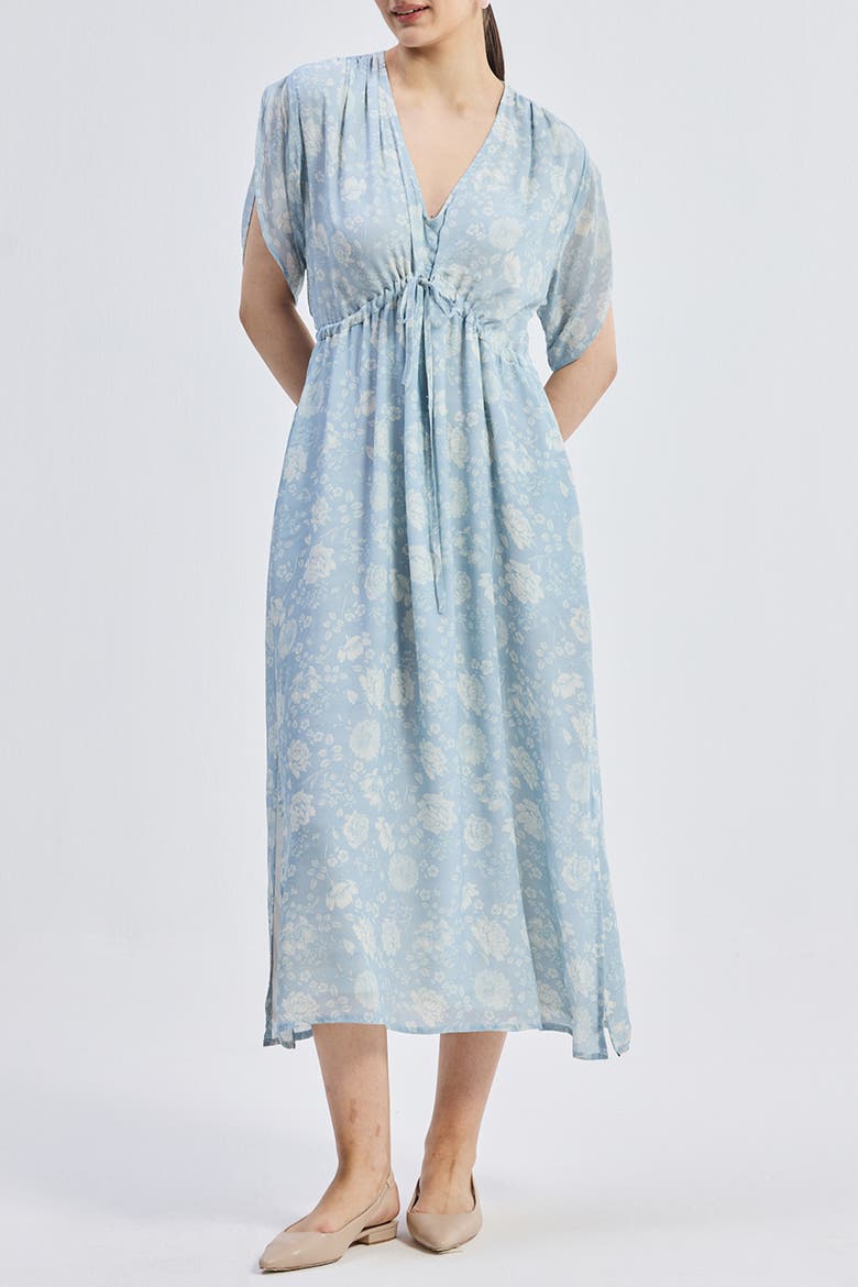 Maxi Gathered Dress in Blue Florals, Main, color, Floral Whispers
