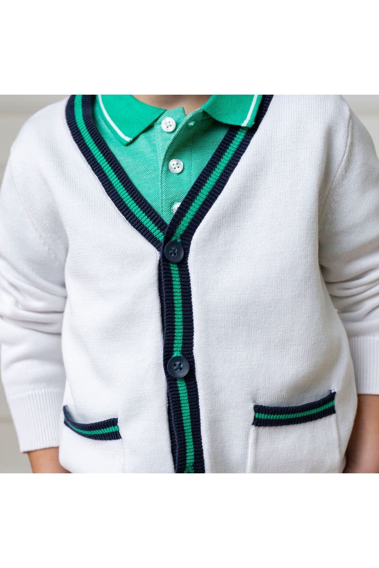 Boys' Organic Tipped Cardigan, Kids, Alternate, color, White with Navy and Green