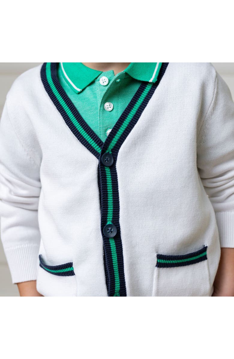 Hope & Henry Boys' Organic Tipped Cardigan, Kids, Alternate, color, White With Navy And Green