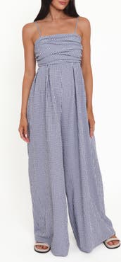 Petal & Pup Priscilla Gingham Flowy Wide Leg Cotton Jumpsuit