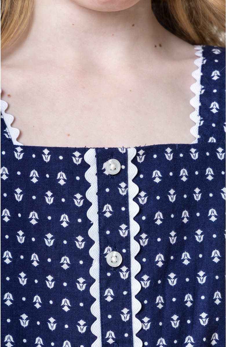 Hope & Henry Girls' Scallop Trim Button Front Linen Romper, Kids, Alternate, color, 