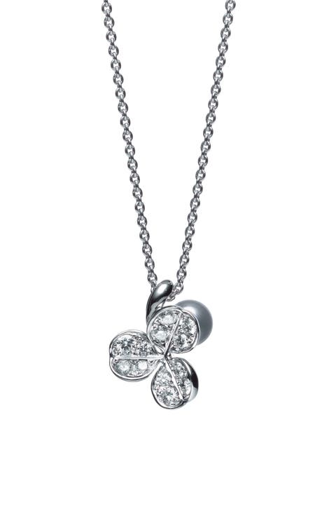 Fortune Leaves Pearl & Diamond Pendant Necklace