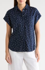 Caslon® Double Pocket Linen Blend Camp Shirt