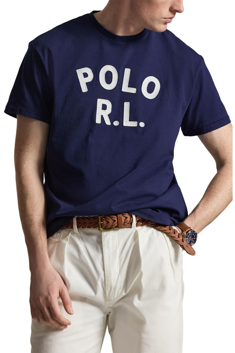 Classic Fit Logo Appliqué Cotton T-Shirt, Main, color, NEWPORT NAVY