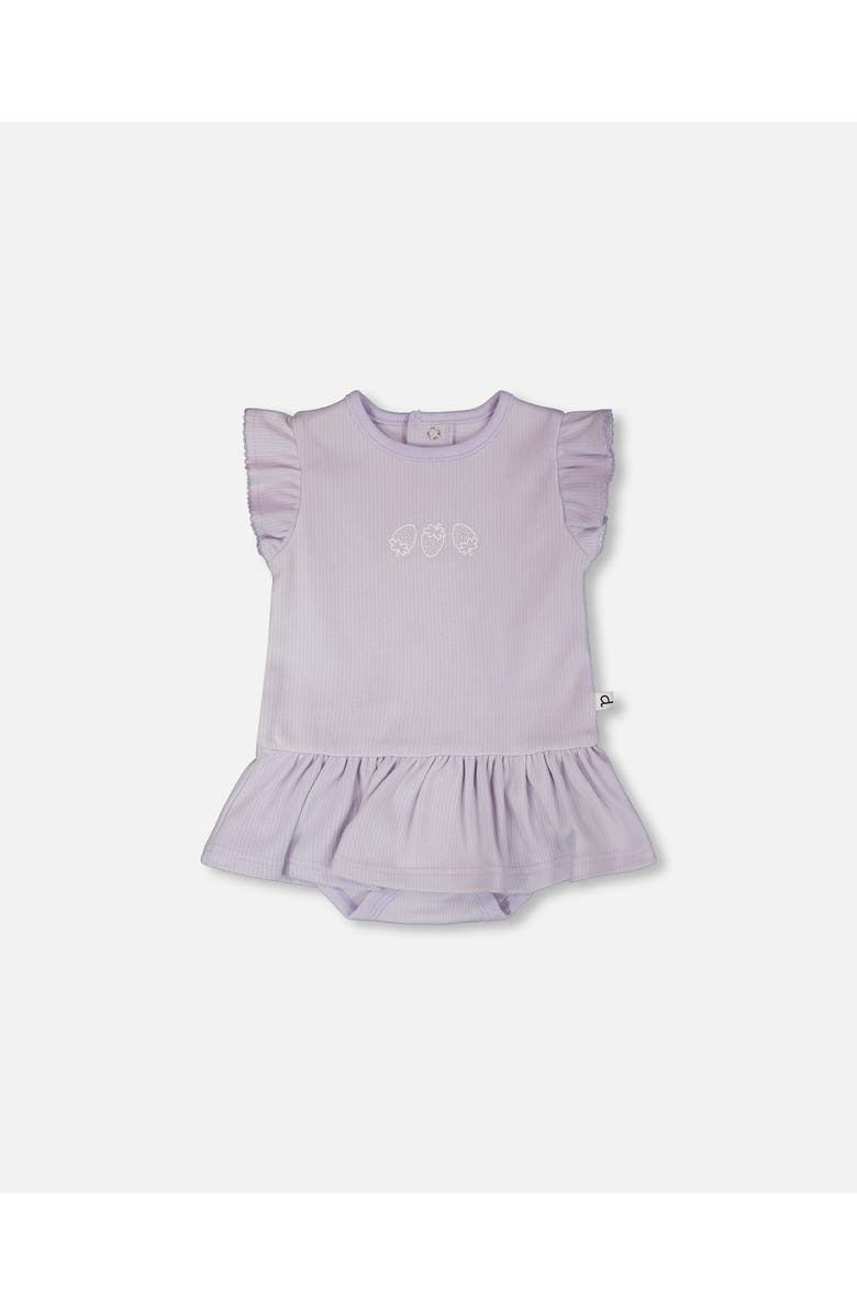Deux par Deux Cotton Rib Jersey Romper with Frill, Main, color, Lilac