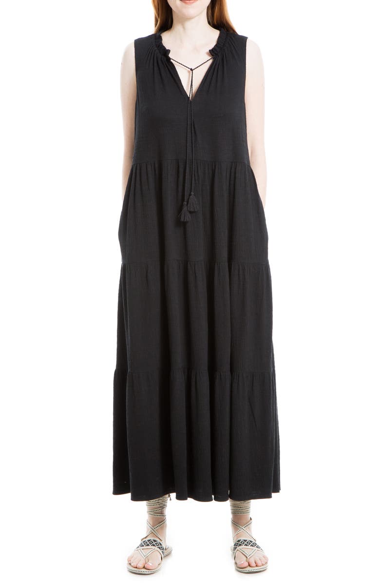 MAX STUDIO Tie Neck Tiered Jersey Maxi Dress, Main, color, 