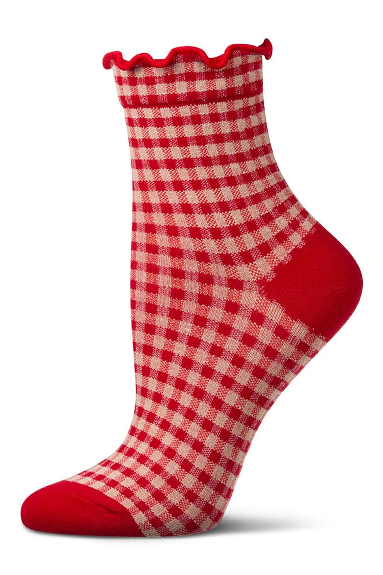 Gingham Ankle Socks, Alternate, color, RED