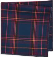 CLIFTON WILSON Navy & Fuchsia Plaid Wool Pocket Square