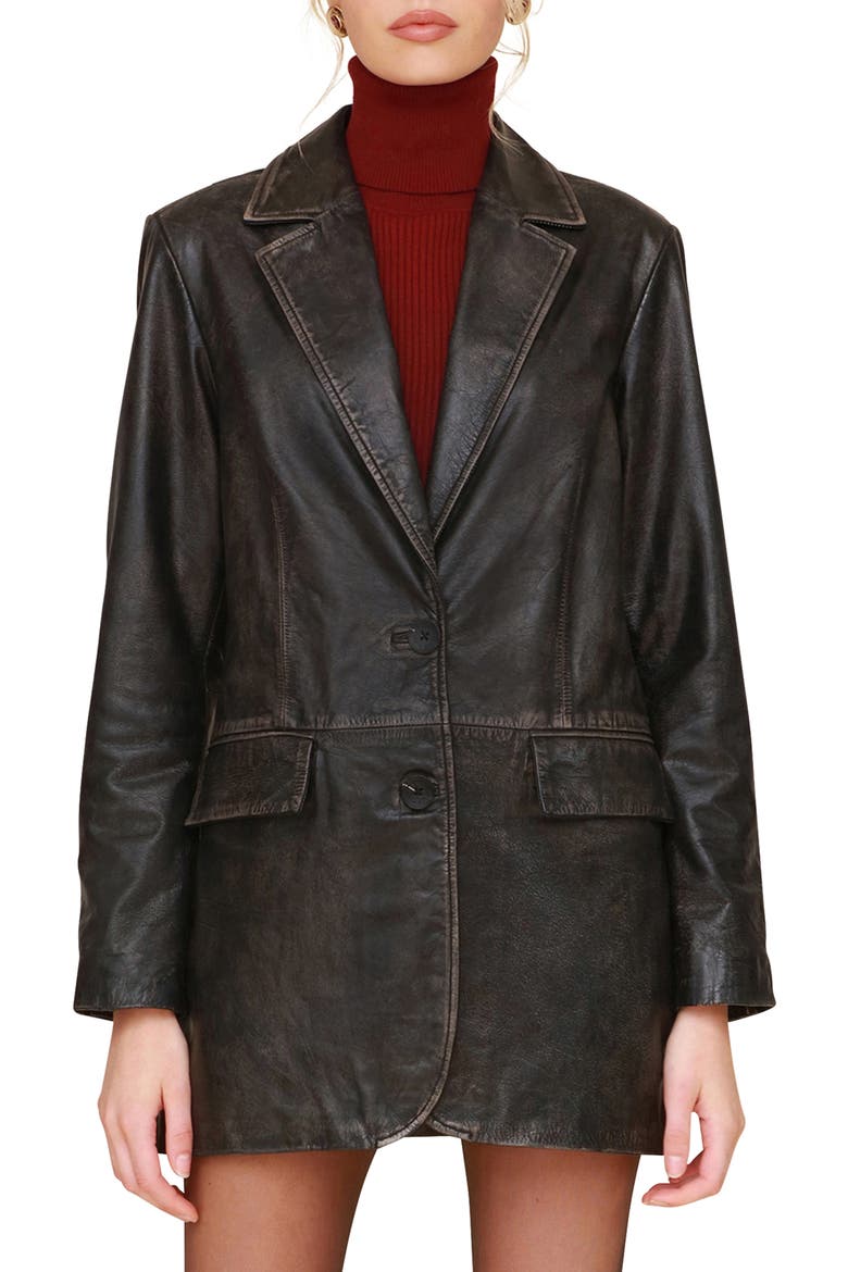 Oversize Leather Blazer, Alternate, color, WASHED BLACK
