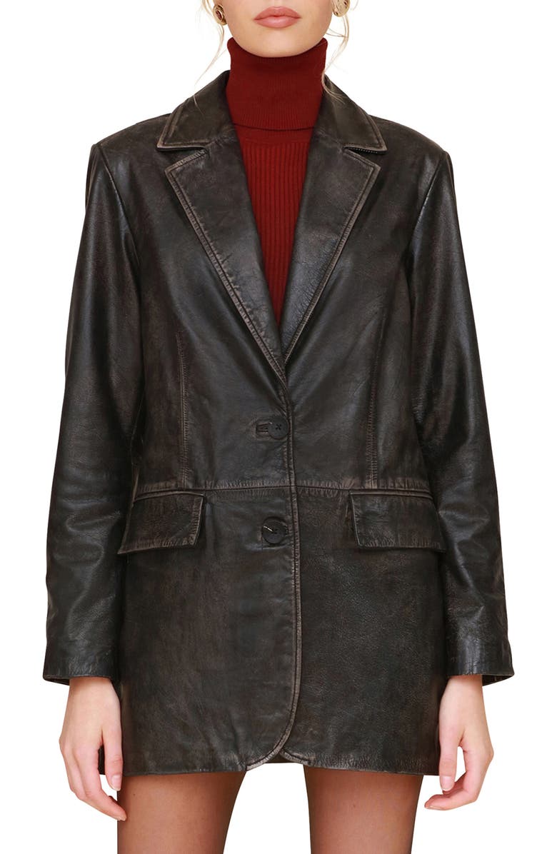 Avec Les Filles Oversize Leather Blazer, Alternate, color, Washed Black