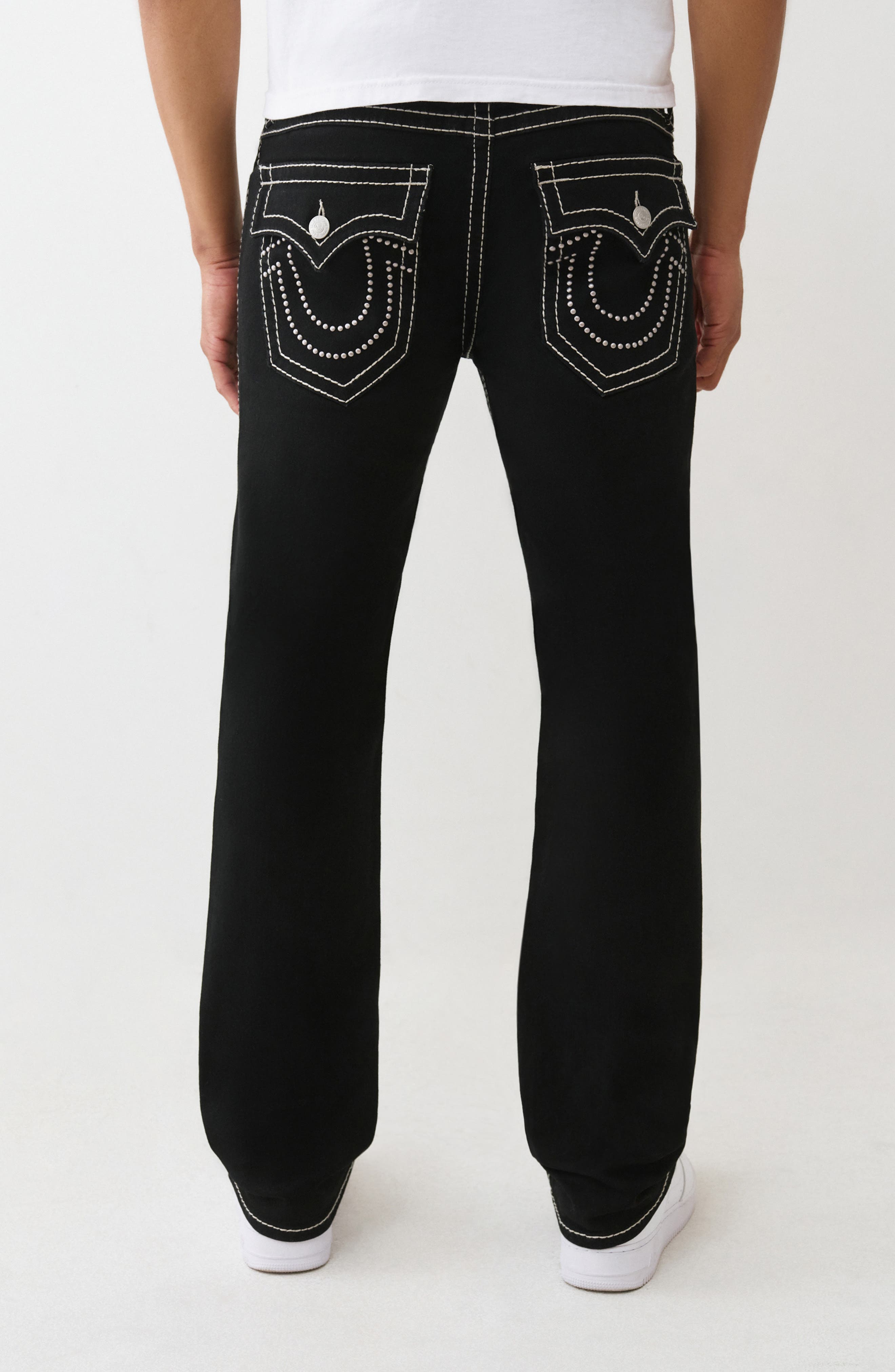 true religion デニムyokoブラック　32 opium 黒ステッチ True Religion Ricky Big T Flap Straight Leg Jeans (Men