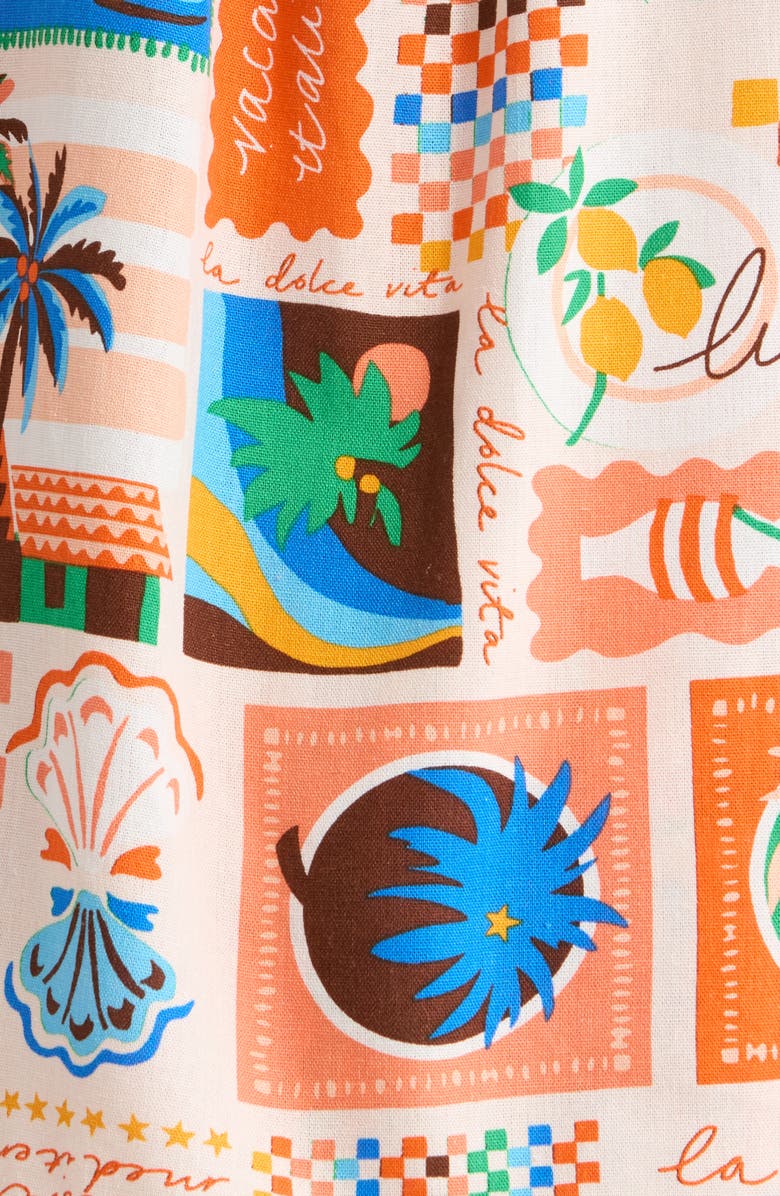 SUGARLIPS Print Loose Fit Button Up Top, Alternate, color, Coral Multi