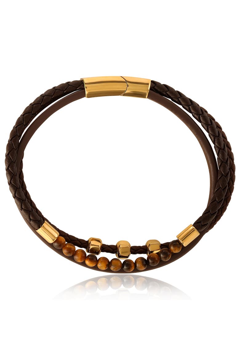 Stainless Steel (316L) Triple Row Cord Bracelet, Alternate, color, Brown, Gold