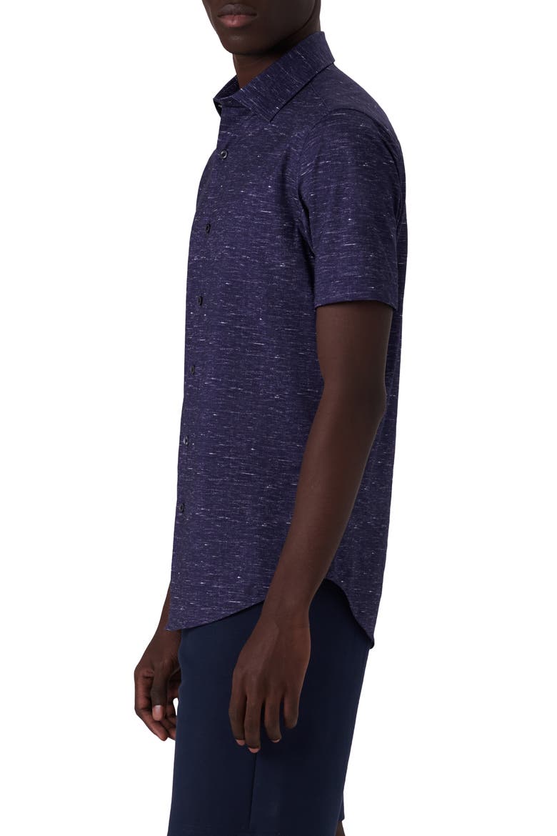 Miles OoohCotton® Heather Print Short Sleeve Button-Up Shirt, Alternate, color, MIDNIGHT