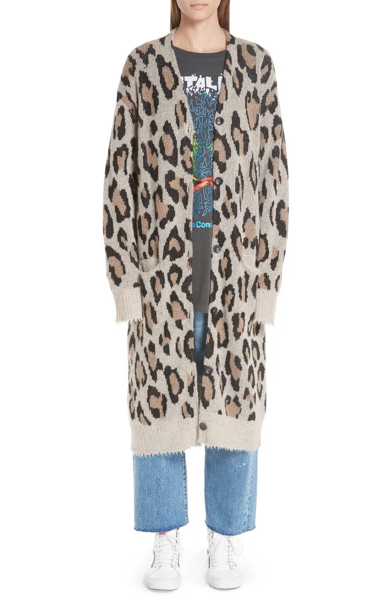 R13 Long Leopard Cashmere Cardigan, Main, color,