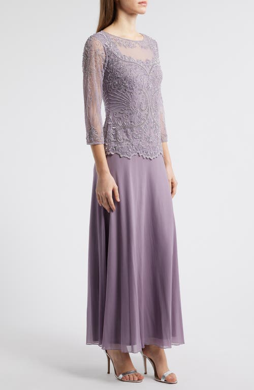 Pisarro Nights Pisaro Nights Beaded Mesh Mock Two-piece Gown In Purple