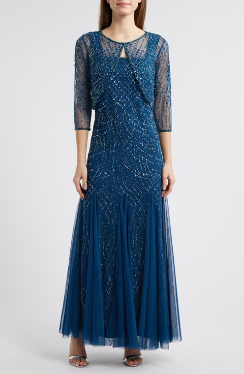 Beaded Gown with Long Sleeve Jacket