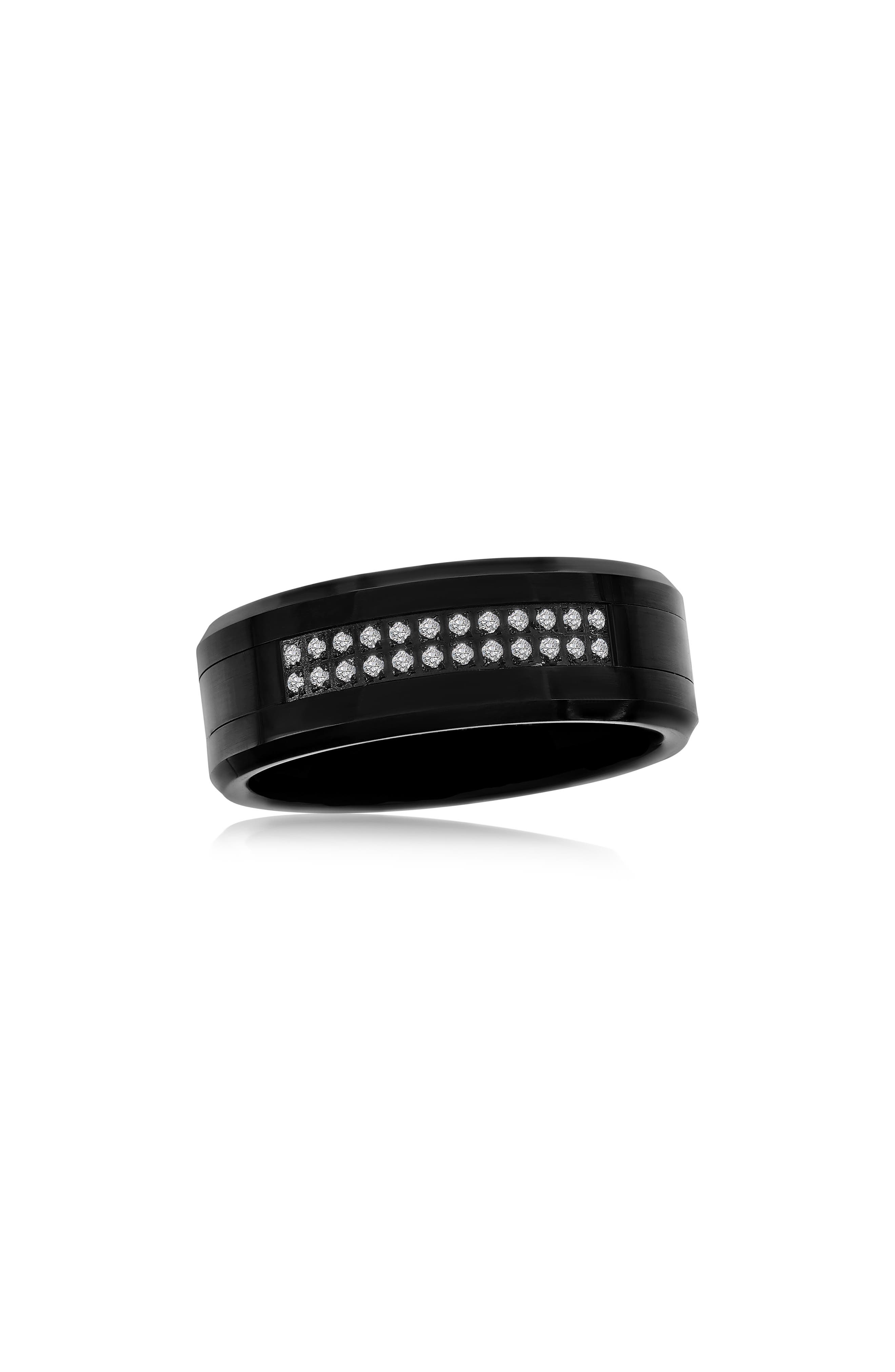 BLACKJACK Men's Black Tungsten Cubic Zirconia Band Ring
