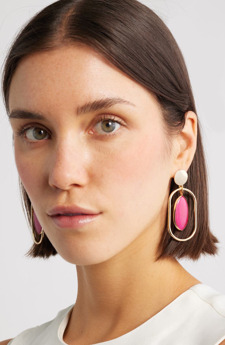 Nordstrom Framed Semiprecious Stone Oval Drop Earrings, Alternate, color, Fuchsia- Gold