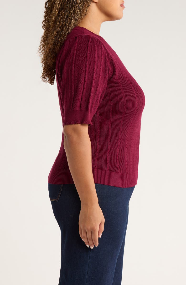 Wit & Wisdom Pointelle Elbow Sleeve Sweater, Alternate, color, Wild Plum
