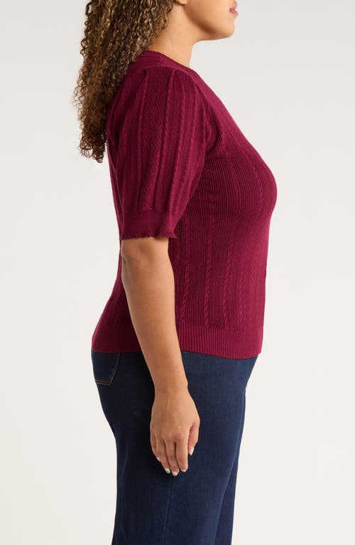 Wit & Wisdom Pointelle Elbow Sleeve Sweater In Burgundy