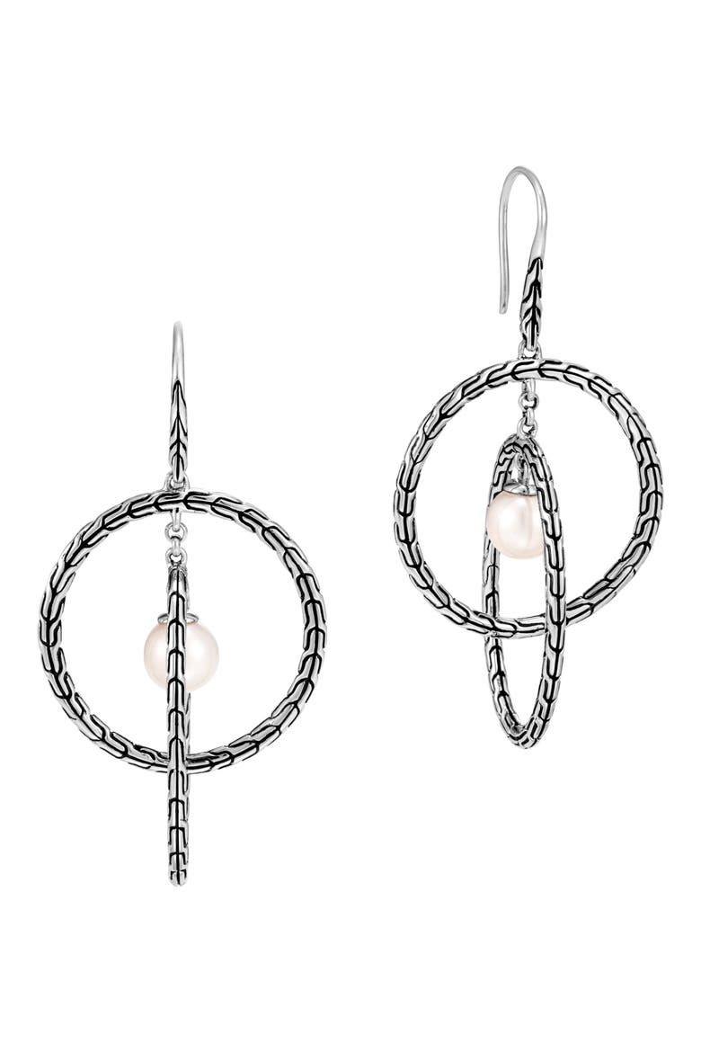 Classic Chain Silver Orbital Drop Earrings, Main, color, WHITE